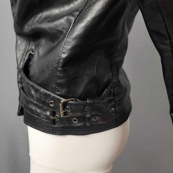 AFTF Basic Black Faux Leather Moto Jacket Quilted Biker Style - Picture 6 of 15